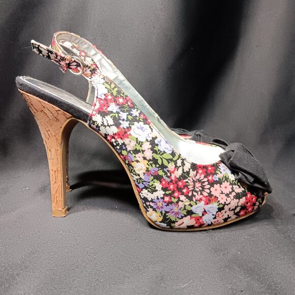Rampage Flower Bow Print Heels Size 9 {CH} - Picture 3 of 7